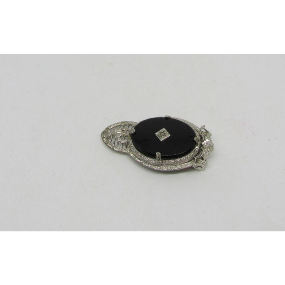 Vintage Art Deco Sterling Silver Black Onyx Dress Clip Fur Clip Retro
